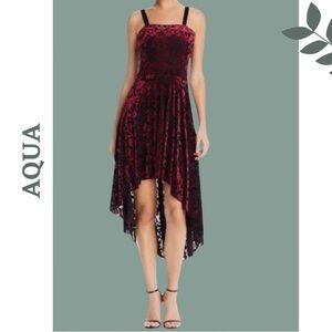 Aqua Burnout Velvet Baroque Burgundy Black High Low Lined Dress Stretch Small